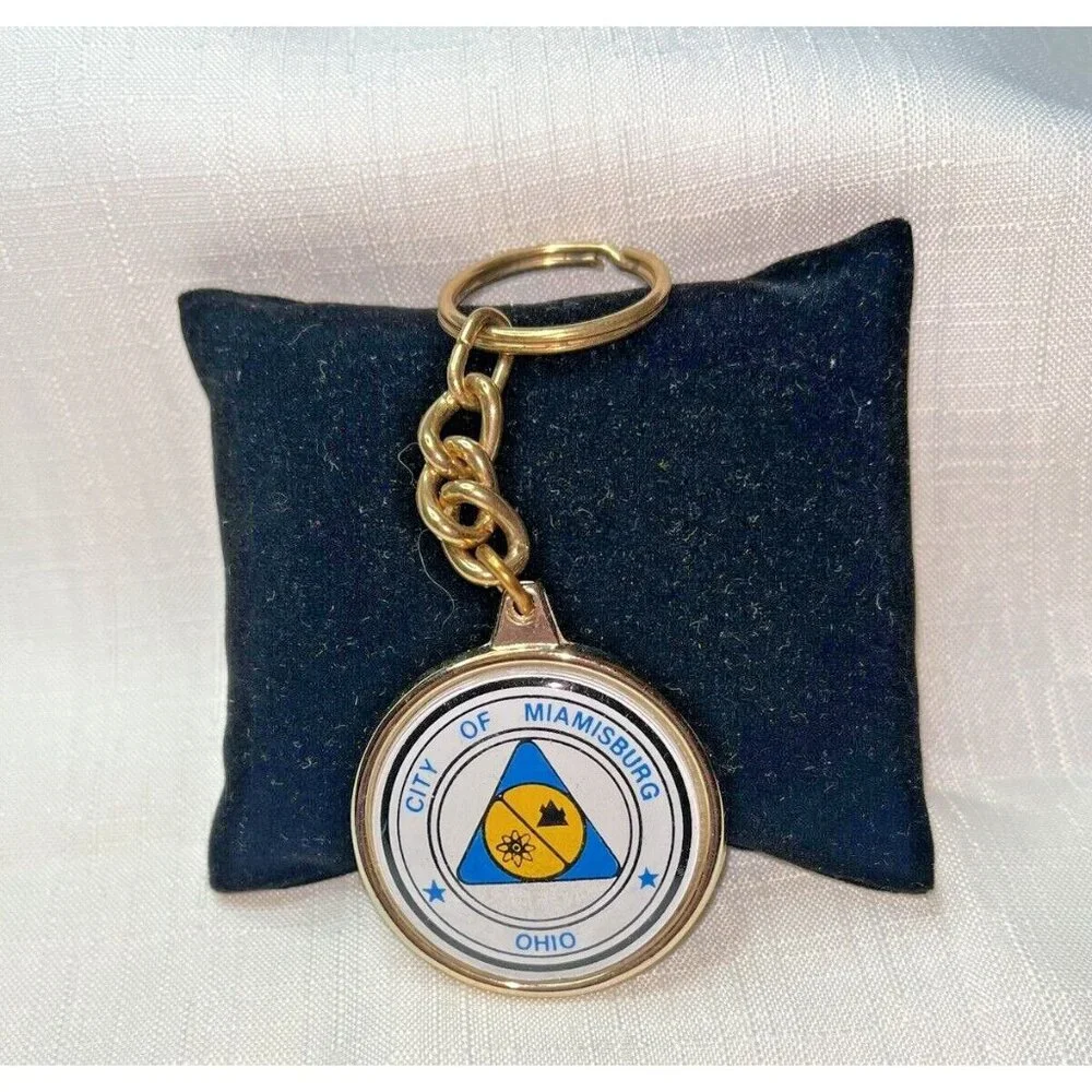 Vtg Miamisburg Ohio Silver Adena Native American Indian Mound Key Ring Chain Fob